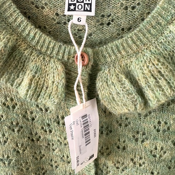 BON TON Paris Corolle Green Knit Cardigan Sweater | Ruffle Collar | Size 6 | NWT - Picture 3 of 6